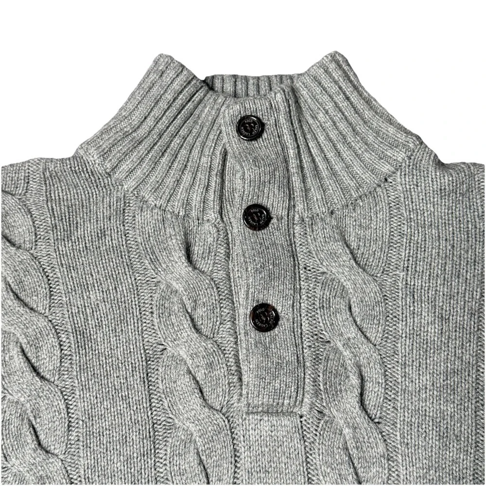 Polo Ralph Lauren Gray Cable-Knit Silk Cashmere Pullover Sweater Mens XL Quarter
